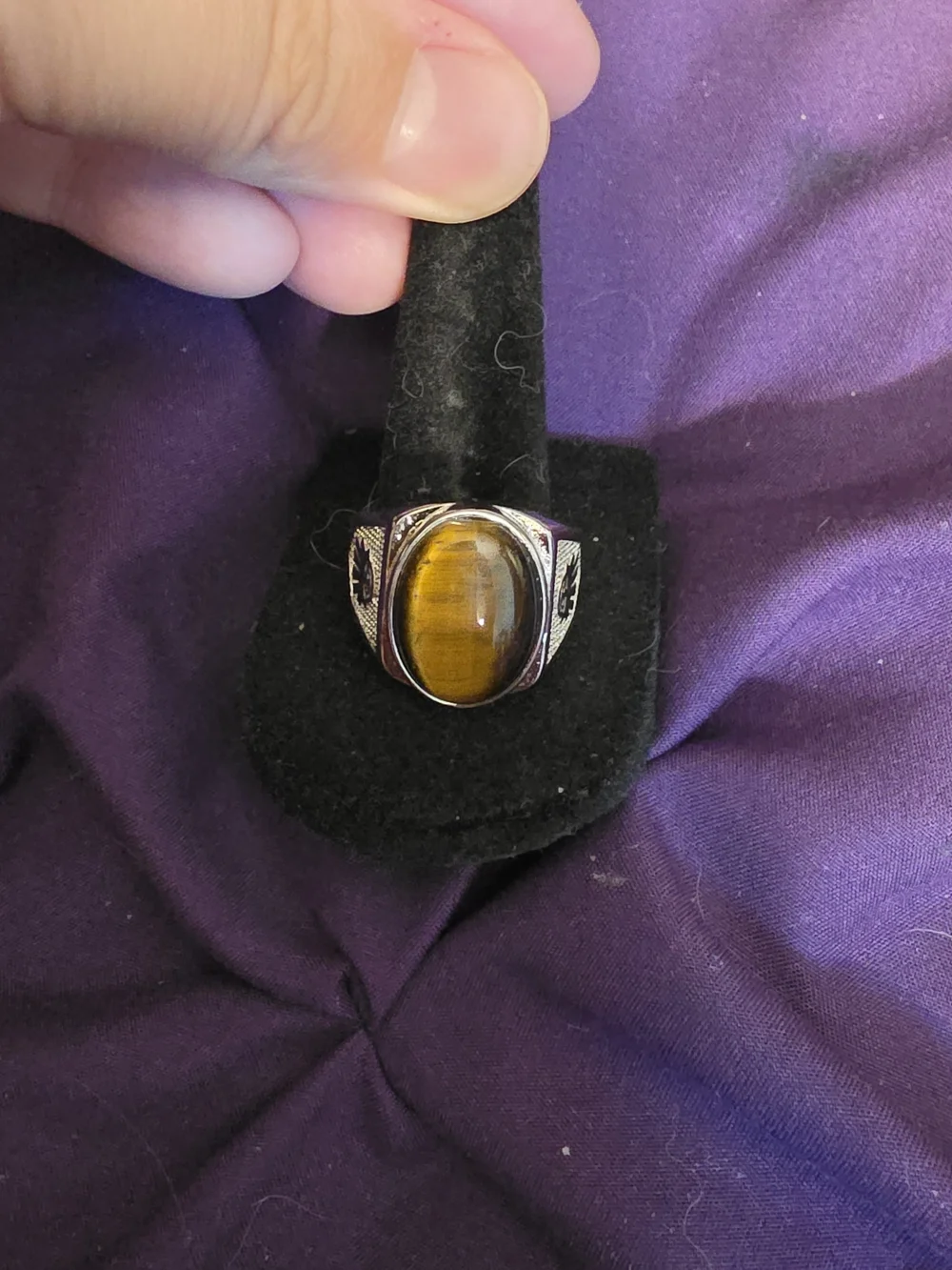 Adjustable Men's Silver Ring with Tiger's Eye Gemstone